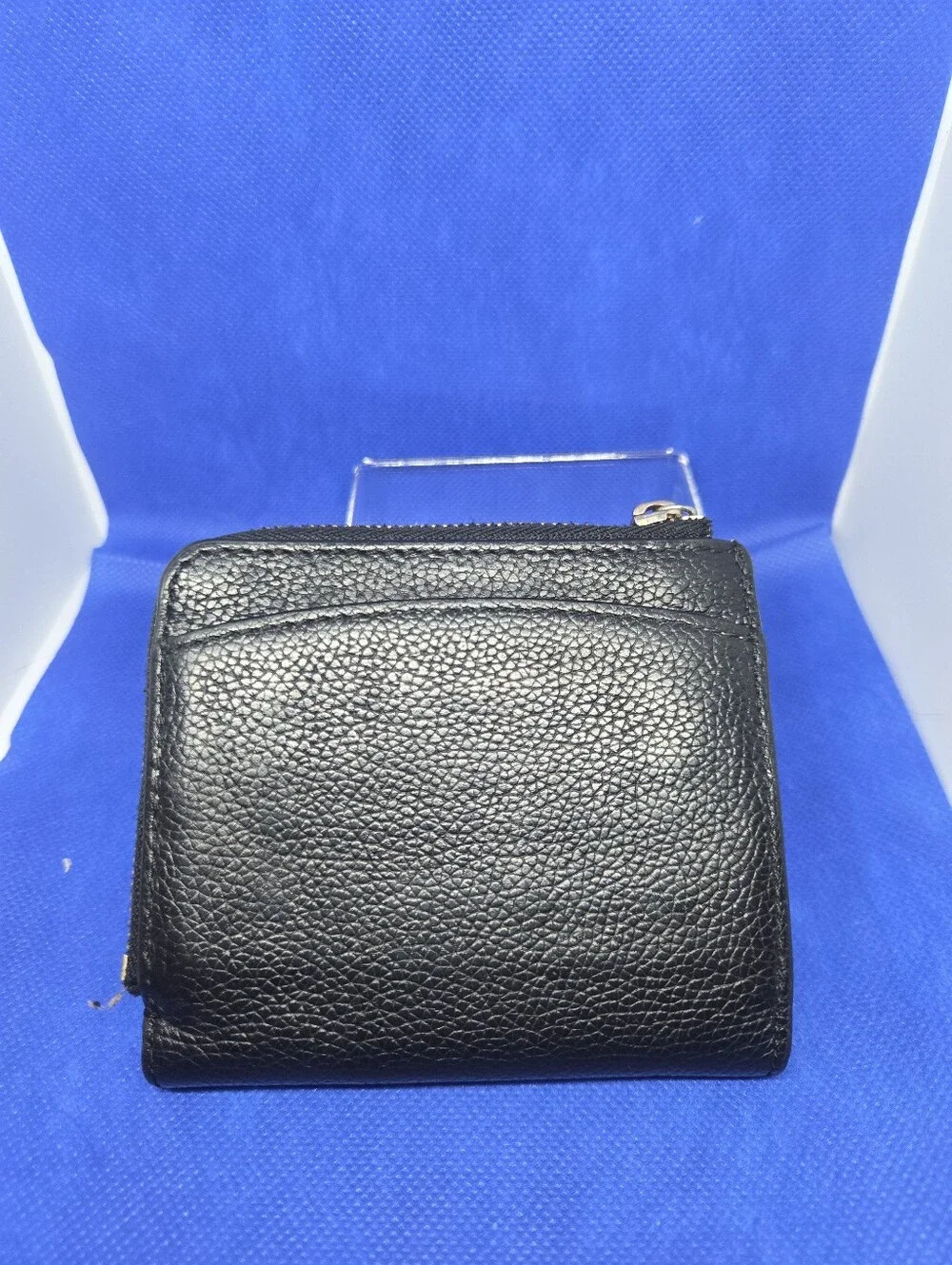 Kate Spade New York Wallet Black Pebbled Leather Bifold Small Zip Around Compact